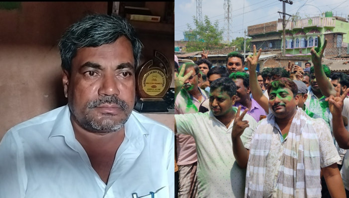 ।বাম দিকে অপসারিত প্রধান ডানদিকে তার বিরুদ্ধে ১৭ ভোট পড়ার কর্মীরা
